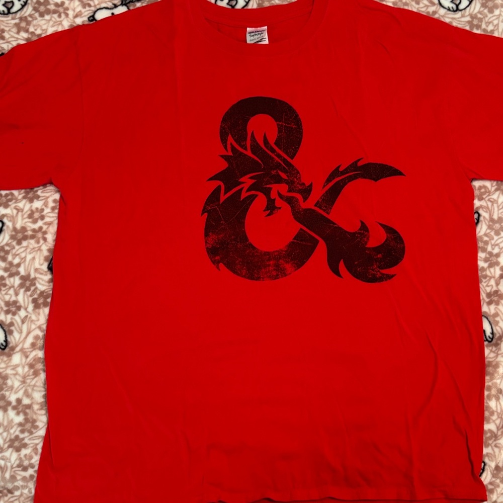 Gildan Red Short Sleeve Tee with Black D&D Ampersand Dragon Graphic